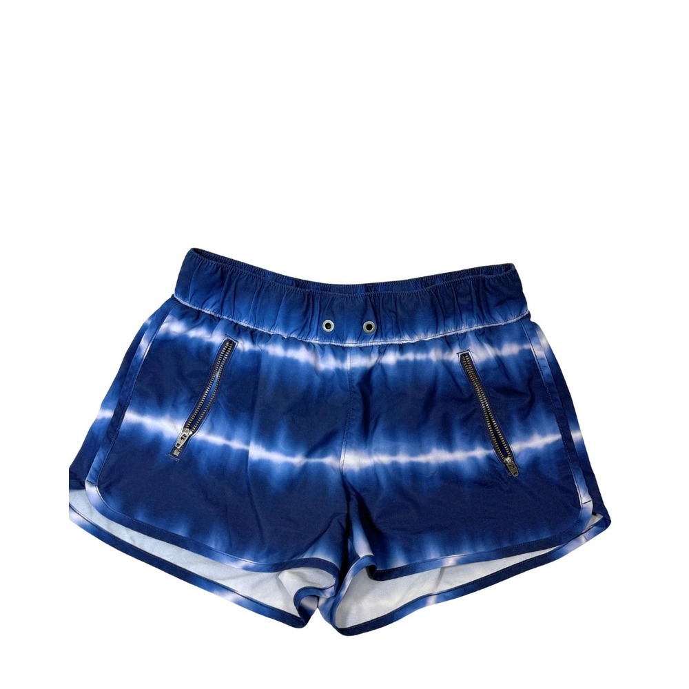 Athleta Blue Tie Dye Striped Running Shorts Zipper Pockets Size S